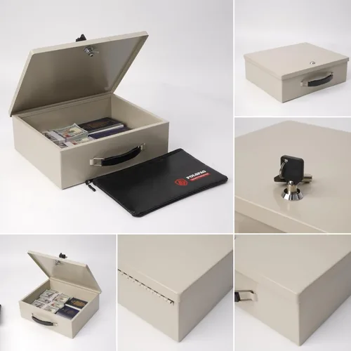 Miniatura 9 de Caja de documentos ignífuga con cerradura de llave y bolsa de dinero ignífuga, caja de almacenamiento segura para objetos de valor, cerradura