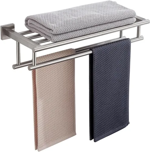 Toallero para baño de 20 pulgadas montado en la pared con barra doble de níquel cepillado, estante de toallas SUS304 de acero inoxidable para pared