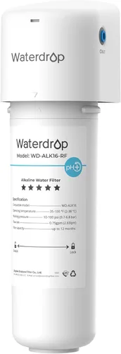 Waterdrop Sistema de filtro de agua alcalina para fregadero WD-ALK16, agua mineralizante a 9.5 pH, certificado NSF/ANSI 372, compatible con sistemas