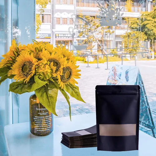 Miniatura 6 de Allinclusive Bolsas resellables a prueba de olores, con cierre hermético negro, con muesca de desgarro para ventana mate, para carne seca