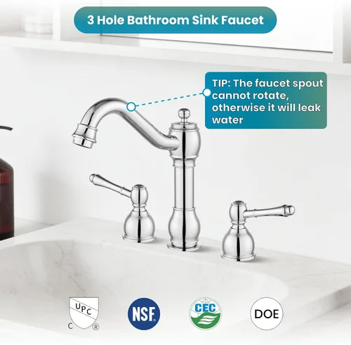 Miniatura 2 de gotonovo Grifos de baño de 8 pulgadas de extensión amplia para lavabo de 3 orificios, 2 manijas de palanca, montaje en cubierta con drenaje