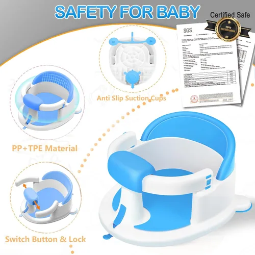 Miniatura 5 de Asiento de baño para bebés de 6 meses en adelante, asientos de baño antideslizantes para bebés sentados, asiento seguro para bebés y recién nacidos