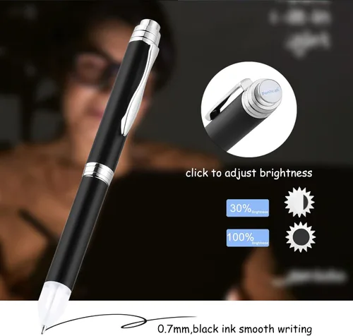 Miniatura 2 de Penyeah Bolígrafo de punta iluminada, bolígrafo de luz LED para escribir en la oscuridad, funciona con pilas AAA, 2 bolígrafos pesados ajustables