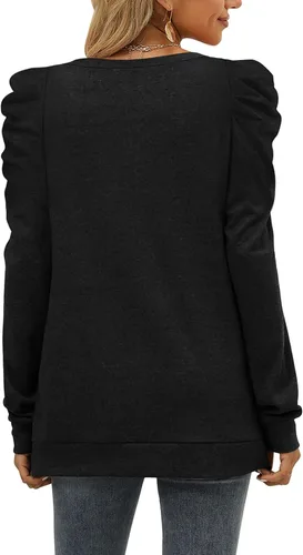 Miniatura 4 de XIEERDUO Sudaderas para mujer, cuello redondo, manga abombada, suéteres sueltos, ropa moderna y fluida