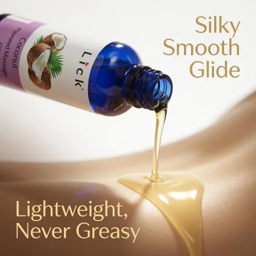 Miniatura 4 de Lick Aceite de masaje con sabor a coco, aceite de masaje comestible tropical con aceite de almendras dulces y vitamina E, fórmula hidratante segura