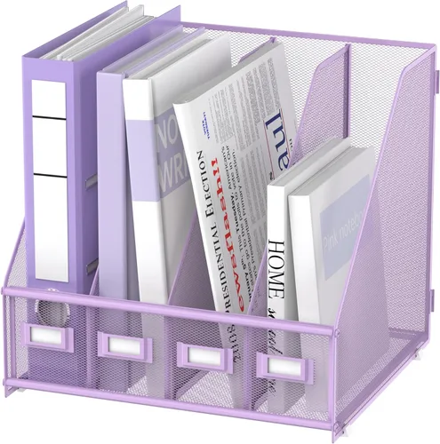 Miniatura 7 de SUPEASY Soporte para archivador de revista, organizador de escritorio de metal con 4 compartimentos para estante, organizador de archivos para Negro