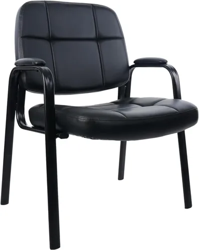 Miniatura 32 de CLATINA Silla de cuero para invitados de oficina, silla de recepción sin ruedas con reposabrazos y soporte de madera, sillón de escritorio