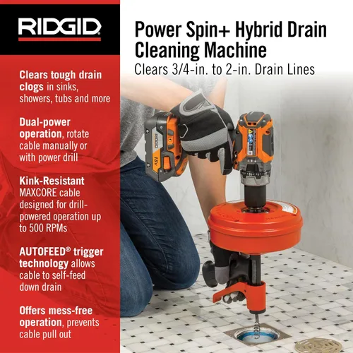 Miniatura 2 de Ridgid 57043 POWER SPIN+ Power Spinner Limpiador de drenaje Power Spin+ / Rojo