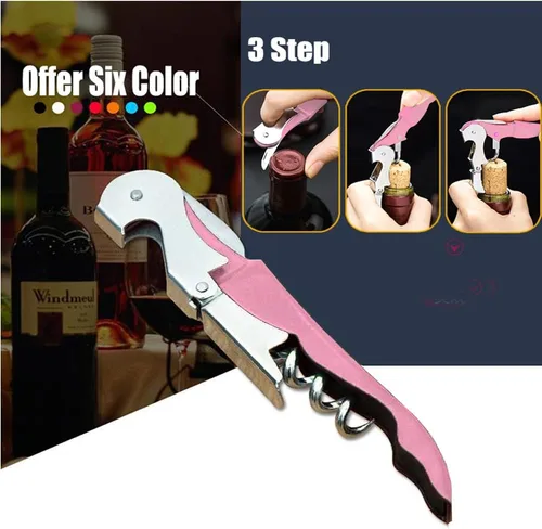 Miniatura 3 de Juego de sacacorchos para camareros profesionales, llave de vino con bisagras de acero inoxidable resistente para camareros de restaurantes, Rosa 2