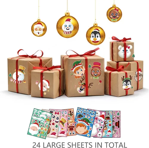 Miniatura 5 de Make-a-face - Adhesivo de Navidad para niños, 32 hojas para mezclar y combinar con Papá Noel, reno, pingüino, oso polar y elfo, manualidades