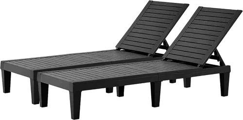 Miniatura 9 de HOOYEAH Tumbona para exteriores, 4 piezas, silla de piscina ajustable con respaldo de 5 posiciones, tumbonas impermeables, silla duradera para Gris