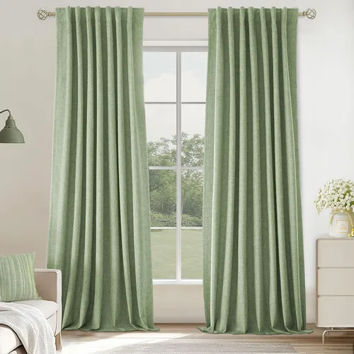 Miniatura 31 de UHITECH Cortinas cortas de lino de 24 pulgadas de largo para ventanas pequeñas de granja, cortinas opacas modernas para sala de estar, pestañas
