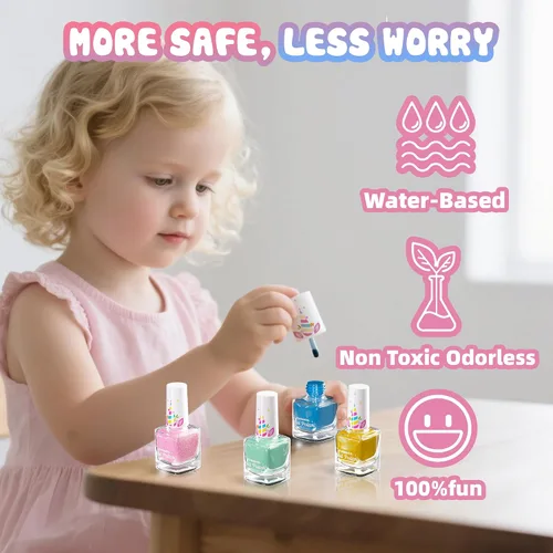 Miniatura 3 de Tomons Juego de esmalte de uñas para niños, 12 colores no tóxicos a base de agua de secado rápido y desprendible, kit de arte de uñas DIY para niñas