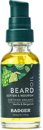 Badger Aceite para barba, babasú y jojoba, certificado orgánico, acondicionador de barba de alta calidad, aceite de barba para piel seca, aceite de