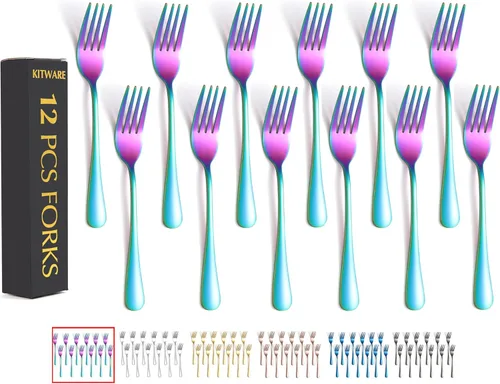 Miniatura 9 de Juego de 12 tenedores de cubiertos negros, tenedores de acero inoxidable, cubiertos de cocina para restaurante, hogar y cocina, vajilla esencial