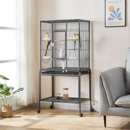 Miniatura 8 de Panana Jaula grande de metal para pájaros con soporte, jaula de loro rodante para cacatúas, conures grises africanos, periquitos, pinzones, pájaros