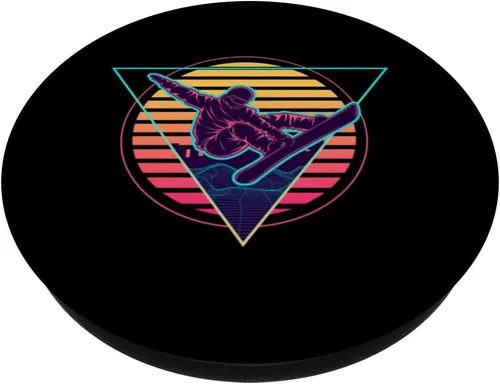 Miniatura 2 de Retro Futuristic Snowboarder Synthwave Snowboarding PopSockets Adhesive PopGrip