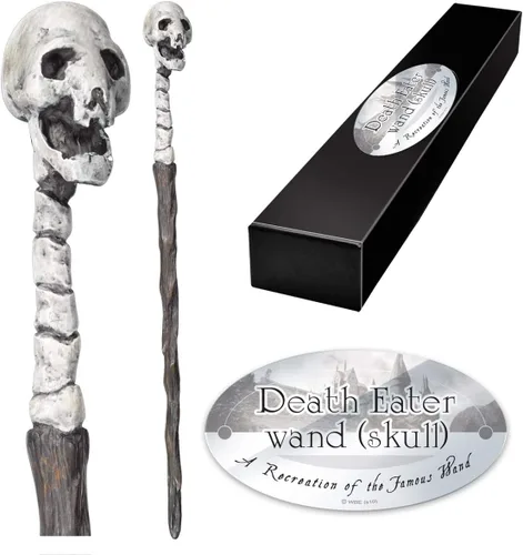The Noble Collection - Varita de personaje de calavera mortífero - Varita del mundo mágico de 14 pulgadas (13.8 in) con etiqueta de nombre - Juego