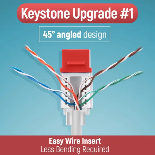 Miniatura 4 de Everest easyJACK - Juego de herramienta Keystone con ángulo de 45° para terminación rápida - con paquete de 20 conectores Keystone RJ45 Cat6 en rojo