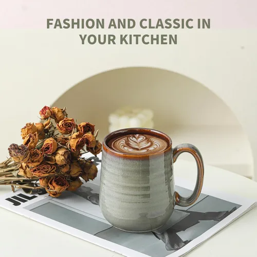 Miniatura 7 de Juego de 4 Tazas de Café de HASENSE, Tazas de Cerámica de 12 Oz con Mango Grande, Juego de Tazas Rústicas Coloridas para Café, Té, Coco, Café