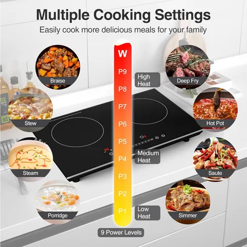 Miniatura 6 de VBGK Cocina de doble inducción,Cocina de inducción de 4000 W 2 quemadores,Placa caliente de 110 V quemador eléctrico Placa de cocción de inducción