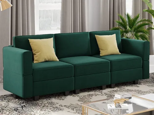 Miniatura 39 de Belffin Módulo de Almacenamiento con Otomana para Sofá Seccional Modular Asiento Cuadrado Cubo de Terciopelo Azul