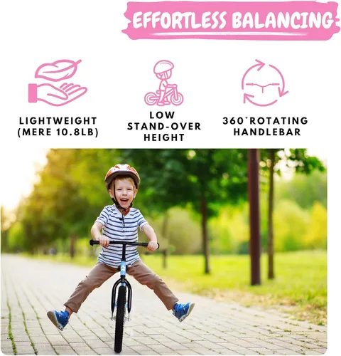 Miniatura 3 de Bicystar Bicicleta de equilibrio para niños de 16 pulgadas para niños de 5 a 8 años, sin pedales, neumáticos de aire, reposapiés, altura ajustable