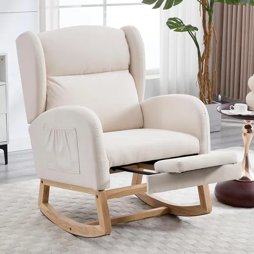 Miniatura 9 de NIOIIKIT Nursery Rocking Chair with Footrest, Teddy Upholstered Glider Chair, Nursery Gliding Recliner with Side Pocket, Glider Rocker for Living