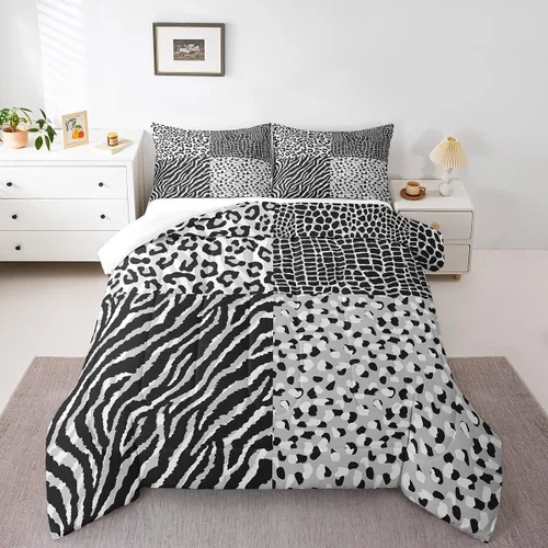 Miniatura 24 de Juego de ropa de cama individual de piel de cebra, guepardo y leopardo, para niños y adultos, juego de edredón de piel de animales salvajes