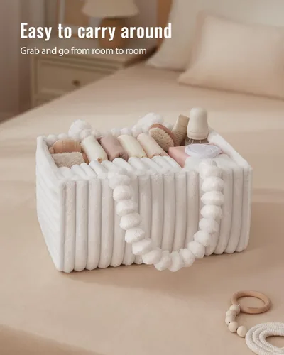 Miniatura 6 de Blissful Diary Organizador de pañales de franela, embalaje de regalo incluido, cesta de almacenamiento acogedora para guardería, regalo para baby