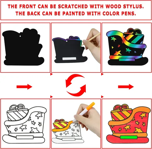 Miniatura 3 de Max Fun Manualidades de Navidad para niños, 96 piezas de adornos de arco iris mágico, tarjetas para raspar de papel, suministros de arte