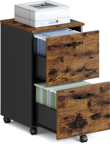Miniatura 15 de VASAGLE Archivador móvil con ruedas, 2 cajones, estante abierto, para A4, tamaño carta, carpetas colgantes, gris carbón y negro tinta UOFC071B04