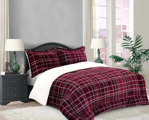 Miniatura 8 de Elegant Comfort Edredón Sherpa suave y afelpado, colección Lilith a cuadros, juego de cama de 2 piezas, microfibra reversible de plumón alternativo