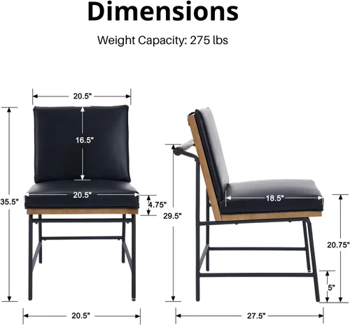 Miniatura 2 de HEAH-YO Juego de 2 sillas de comedor modernas, tapizadas de piel sintética con respaldo, sillas de comedor sin brazos para cocina, color negro