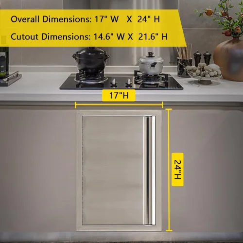 Miniatura 3 de Puerta de cocina al aire libre, 17 pulgadas de ancho x 24 pulgadas de alto, puerta de acceso único para barbacoa, acero inoxidable cepillado, puerta