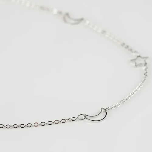 Miniatura 3 de Cadenas chapadas en plata de 33 pies, cadena de latón de estrella y luna, cadenas a granel con anillos de salto, cierres de langosta para hacer