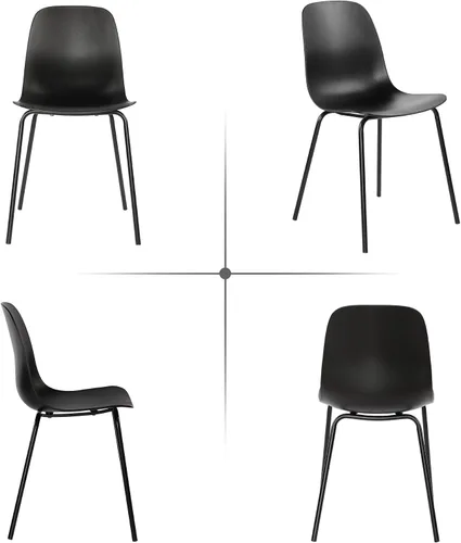 Miniatura 9 de Juego de 4 sillas de cocina de mediados de siglo, sillas de comedor de plástico negro, sillas para exteriores con patas de metal para sala de estar