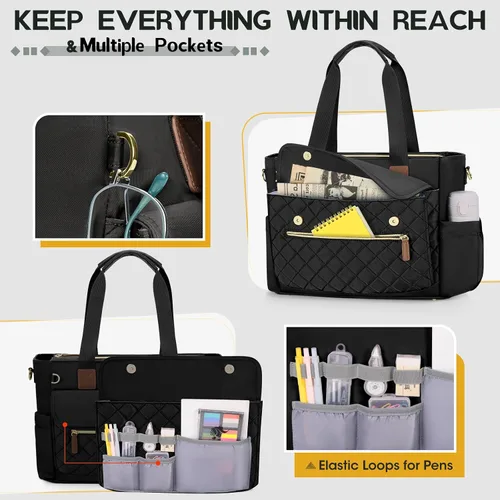 Miniatura 5 de RAINSMORE Bolsa de mano para profesores de 15.6 pulgadas para laptop para mujeres con bolsa pequeña, bolsas de trabajo, bolsa de enfermera, maletín