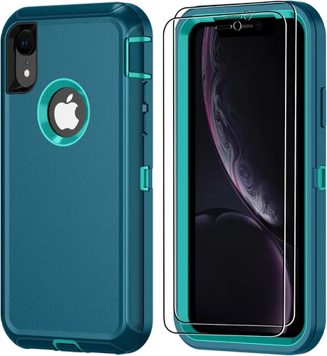 Miniatura 8 de Jshru para iPhone XR Funda con [2 Pack] Protector de Pantalla HD, [Grado Militar] 3-en-1 Resistente Protector de Cuerpo Completo a Prueba de Negro