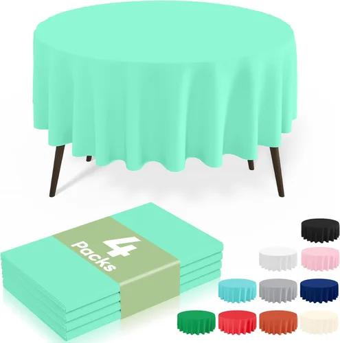 Miniatura 35 de misaya Paquete de 4 manteles desechables de plástico, mantel redondo impermeable de 84 pulgadas, a prueba de fugas y resistentes manteles Azul