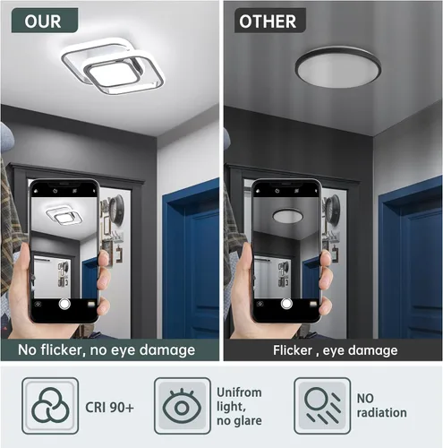 Miniatura 4 de CANEOE Lámpara de Techo Cuadrada para Pasillo, 6000K Blanco Frío Luz de Techo Moderna de Montaje al Ras, Accesorios de Iluminación LED Cromados
