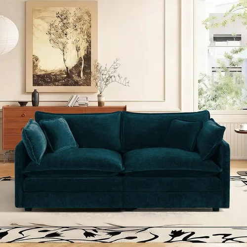 Miniatura 48 de Sofá seccional modular convertible de 76.7", sofás de dos plazas de chenilla con asiento profundo y cojines tipo loveseat para sala de estar, Beige