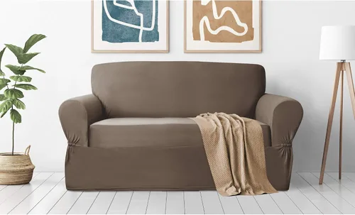 Zenna Home, Funda para muebles color chocolate/marrón: Funda elástica de felpa de 1 pieza para sofá biplaza (EFCLSTCH)