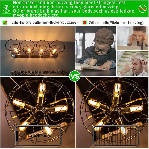 Miniatura 4 de LiteHistory foco LED E26 de 6 W, equivalente a 60 W, blanco cálido 2200 K, ámbar, E26, bombilla Edison regulable, CA 120 V, 400 lm, foco LED tubular