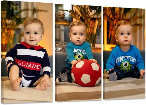 Miniatura 14 de ZXHYWYM Impresiones personalizadas con tus fotos, imágenes personalizadas de 3 piezas para retratos familiares, mascotas, imágenes personalizadas 3