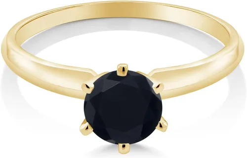 Miniatura 21 de Anillo de compromiso solitario con piedra preciosa redonda de oro amarillo de 14 quilates de 0.236 in para mujer Ajuste clásico de 6 puntas