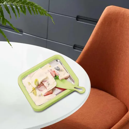 Miniatura 2 de Máquina para hacer helados enrollados, bandeja casera para yogur con 2 espátulas, helado para el hogar, plato frío instantáneo, verde