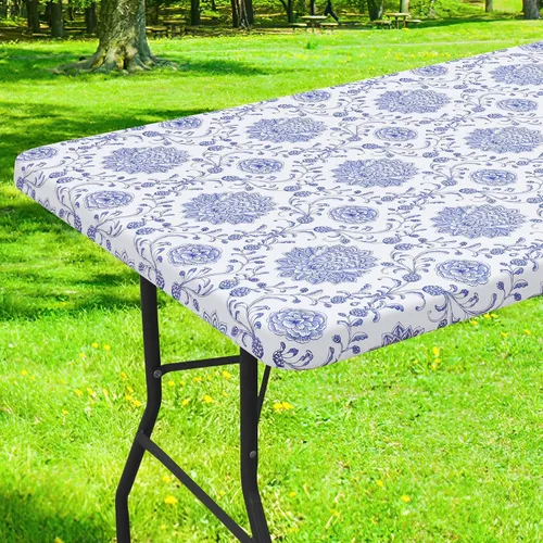 Miniatura 20 de Smiry Mantel cuadrado para mesa de pícnic, impermeable, elástico, ajustable, para campamento, protector de vinilo con parte trasera de franela Beige