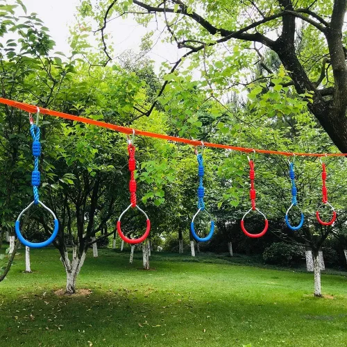 Miniatura 9 de Anillo ninja para fitness, anillo de gimnasia, barra de escalada, entrenamiento al aire libre, patio trasero, juegos de equipo de entrenamiento, Rojo