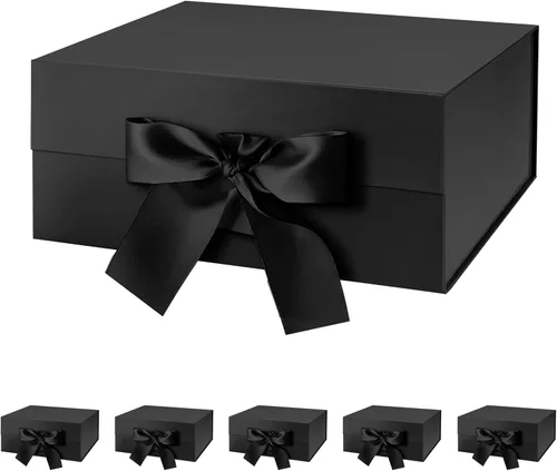 JINMING 6 cajas de regalo con cinta de 9 x 6.5 x 3.8 pulgadas, cajas negras para regalos, cajas de propuesta de padrinos de boda para el día de la